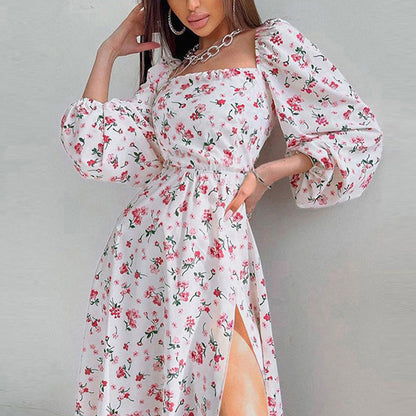 Elegant Floral Backless Midi Dress with Tie