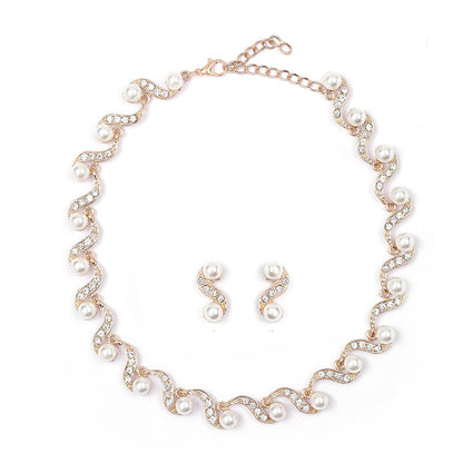 Pearl Necklace and Earring Jewelry Set for Women - Luxurious Alloy Design