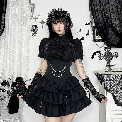 Gothic Style Crop Top and Mini Skirt Set