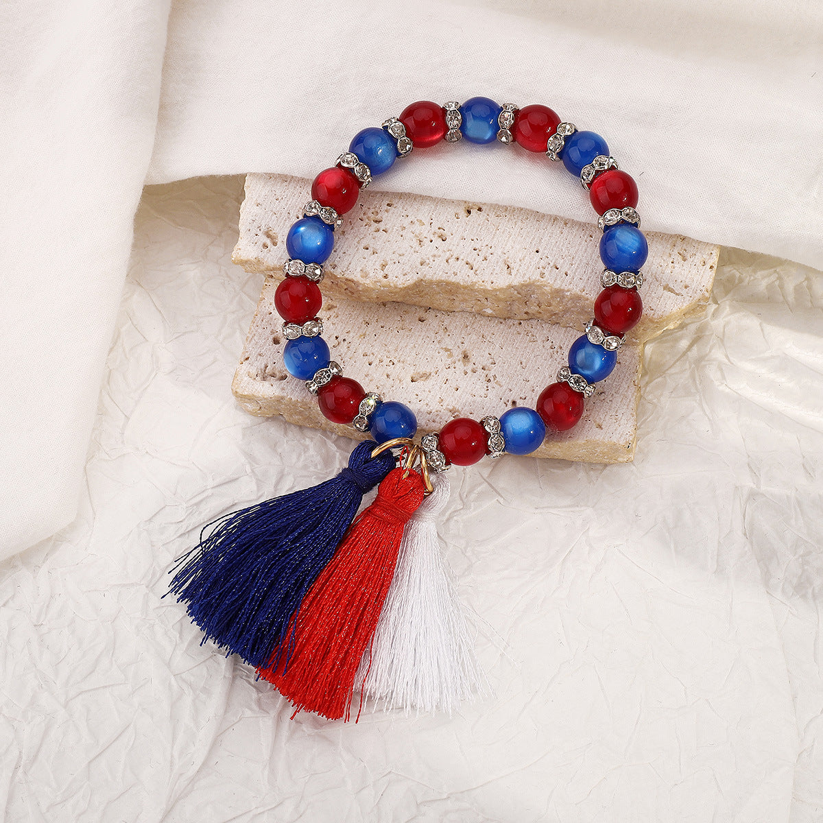 Independence Day Handmade Beaded Tassel Bracelet
