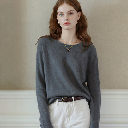 Elegant Cashmere Blend Sweater Soft Knit Round Neck Casual Long Sleeve