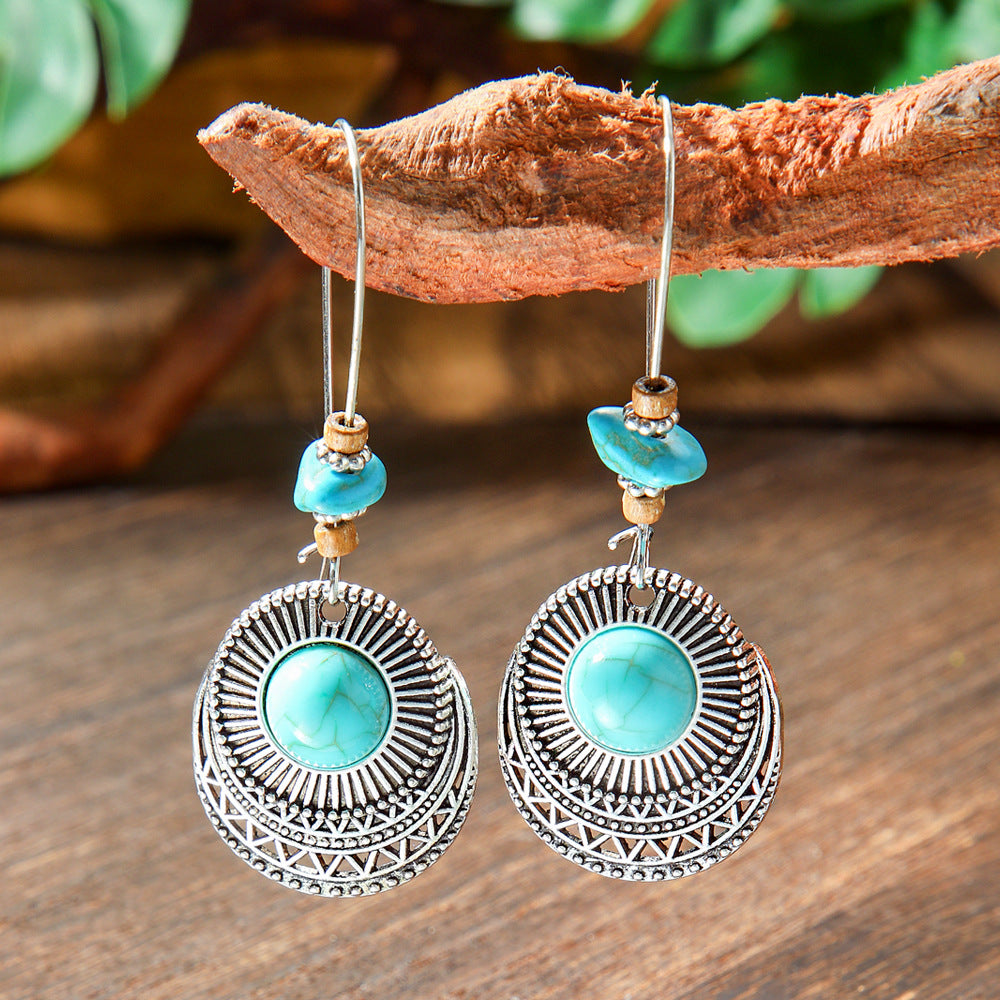 Bohemian Style Turquoise Earrings Set Oval Tassel Dangle Jewelry