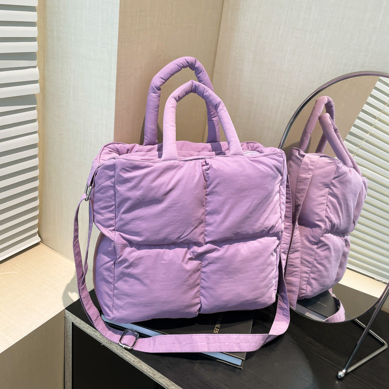 Soft Quilted Nylon Tote Bag Stylish Casual Handbag
