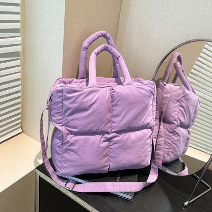 Soft Quilted Nylon Tote Bag Stylish Casual Handbag