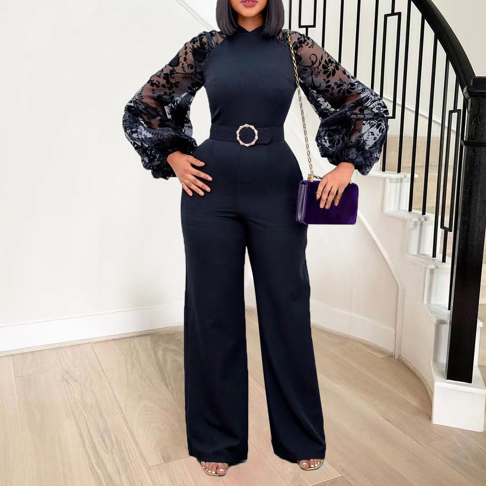 Elegant High-Waisted Wide-Leg Jumpsuit With Belt