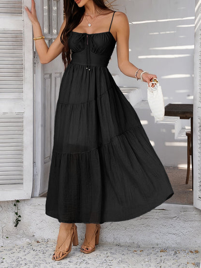 Solid Color High-Waisted Cami Maxi Dress for Parties