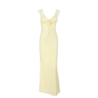 Sleeveless Ruffle Bodycon Dress V-Neck Elegant Summer Dress