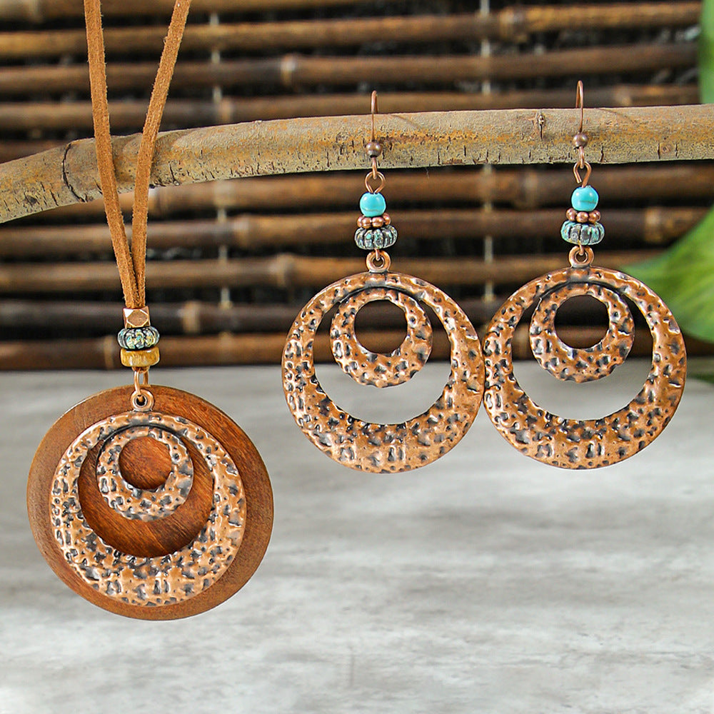 Bohemian Dreamcatcher Tassel Earrings and Wooden Necklace Set