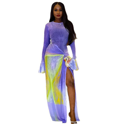 Violet Floral Mesh Split Bodycon Dress
