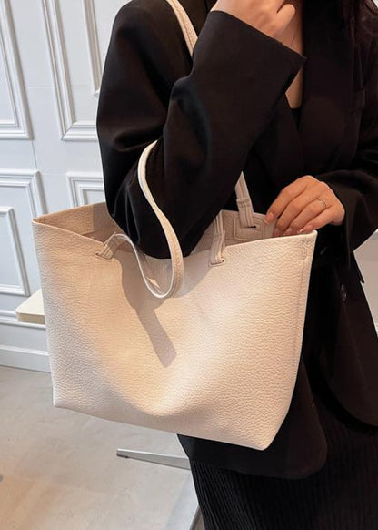 Soft Leather Tote Bag In Beige And Brown