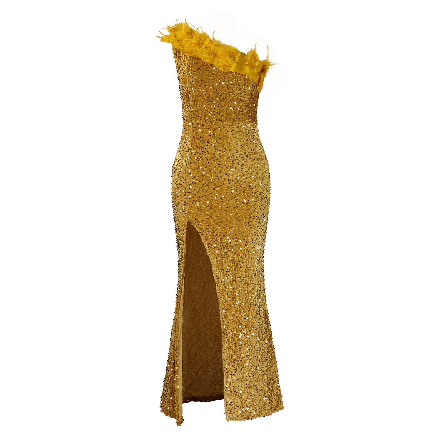 Elegant High-Waisted Split Maxi Dress With Sequins