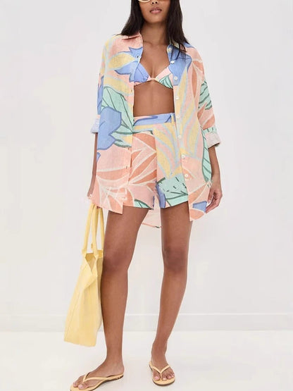 Elegant Loose Linen Shirt Set with Long Sleeves