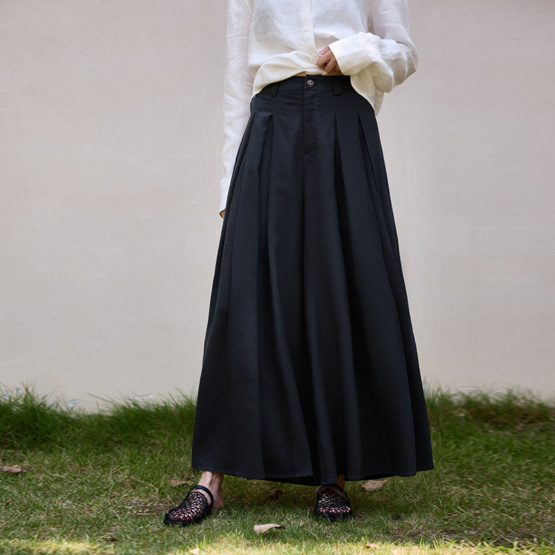 High-Waisted Pleated Skirt Pants Elegant Casual A-Line Trousers
