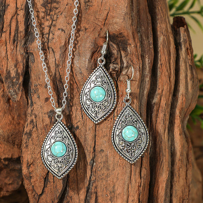 Bohemian Turquoise Long Drop Earrings Jewelry Set