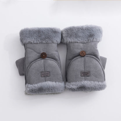 Winter Suede Convertible Thermal Fingerless Mittens Gloves