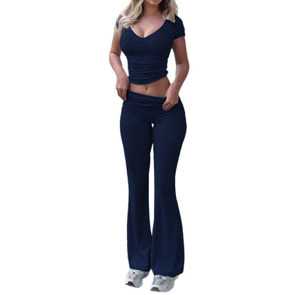 Casual Y2K Solid Color T-Shirt and Long Pants Set