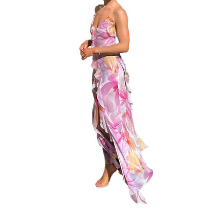 Elegant Floral Slip Dress Casual Beach Vacation Dress