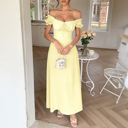 Elegant One-Shoulder Long Dress with Short Sleeves