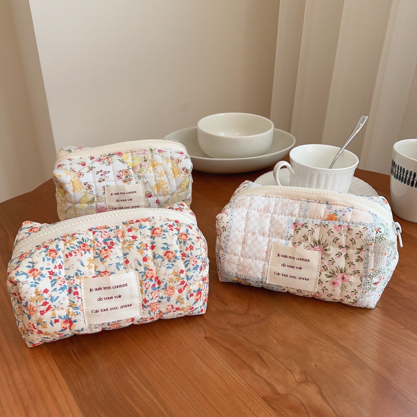 Floral Print Padded Simple Make Up Bag