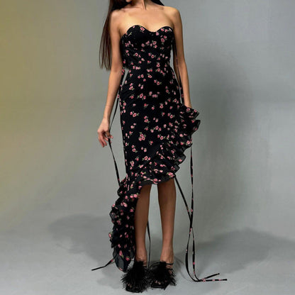 Sexy Floral Lace Trim Midi Dress