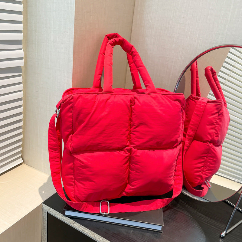 Soft Quilted Nylon Tote Bag Stylish Casual Handbag