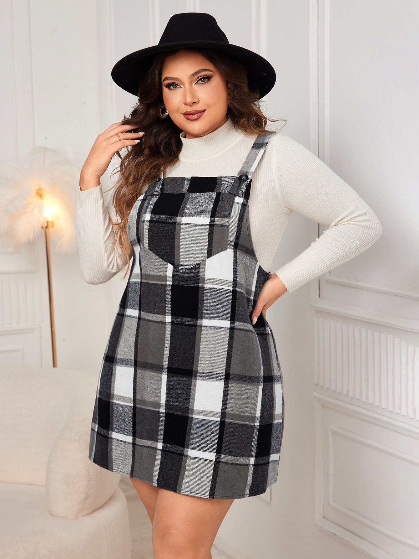Checkered Strap Dress Elegant Plus Size Casual Dress