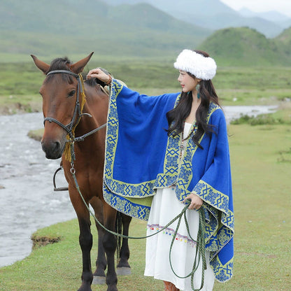 Tibetan Great Retro Totem Red Warm Outer Shawl Women'S Scarf Autumn And Winter Cloak Big Cloak