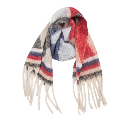 Winter Cozy Tassel Color Block Warm Scarf