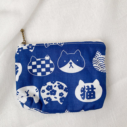 Mini Cartoon Zipper Wallet for Women Cute Floral Fabric Purse