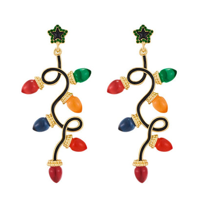 Colorful Light Bulb Rhinestone Christmas Dangle Earrings