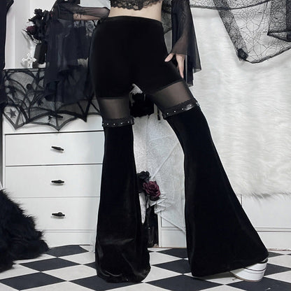 High-Waisted Flared Pants with Mesh Panels for Trendy Casual Look