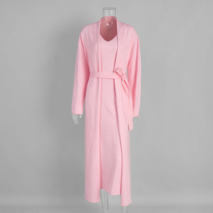 Knitted Long Sleeve Cardigan And Camisole Dress Set Soft Casual Ensemble