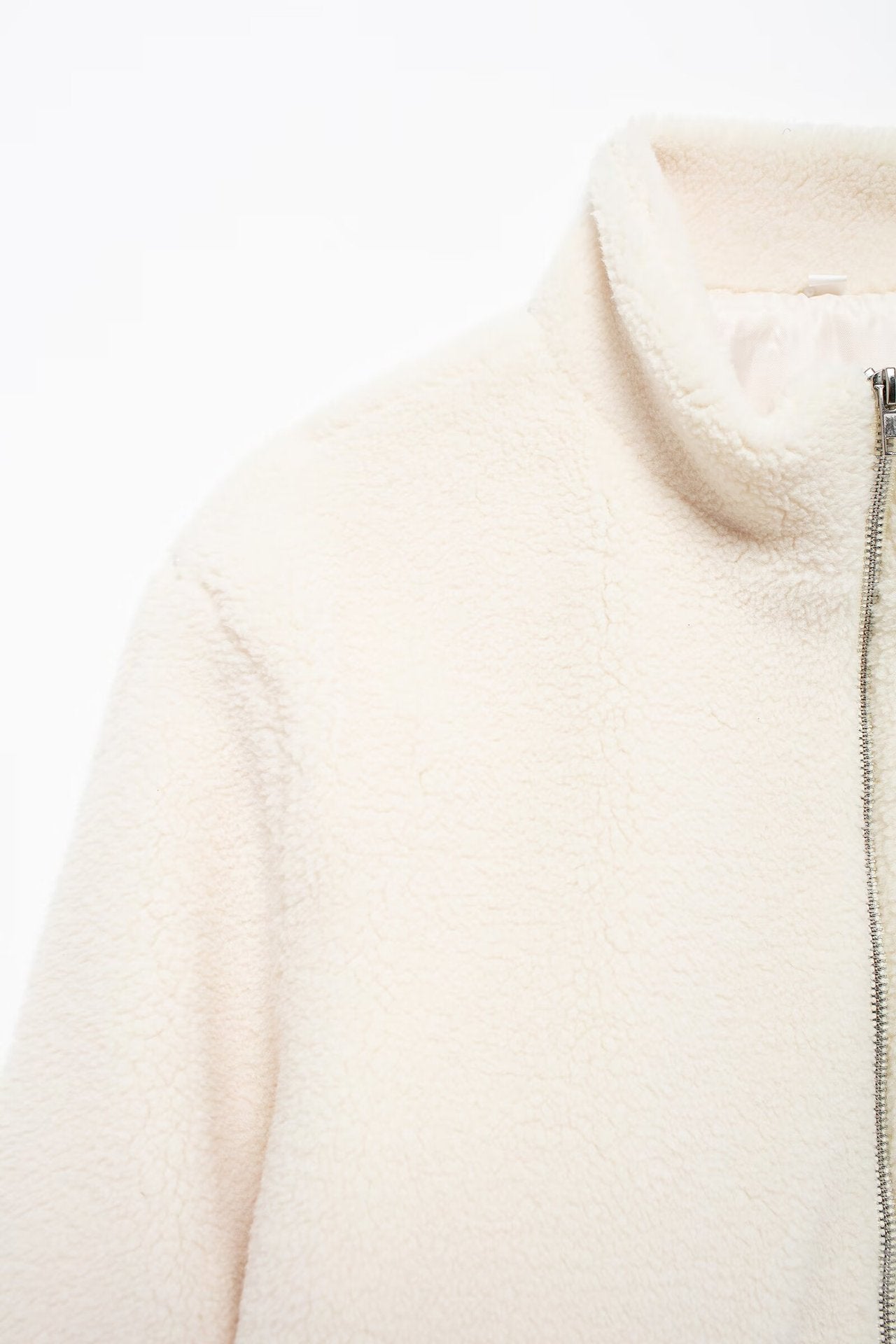 Solid Color Zipper Teddy Fleece Loose Jacket