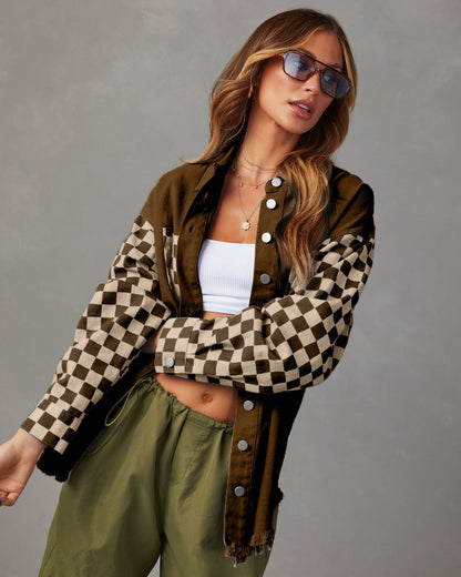 Casual Loose Plaid Denim Jacket for Women