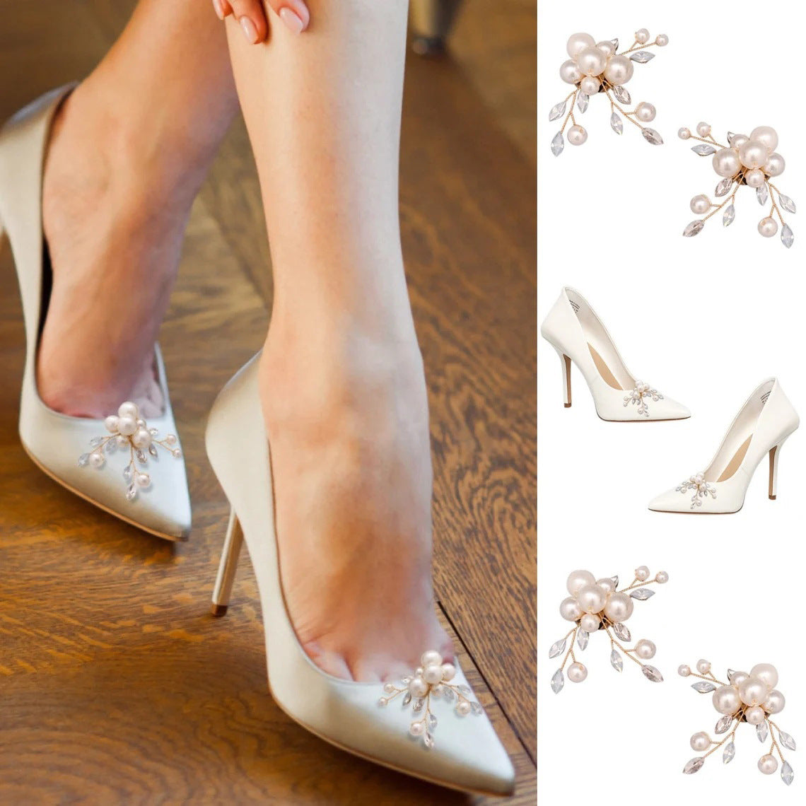 Removable Pearl Protein Blue Rhinestone Shoe Clips Floral Accessories