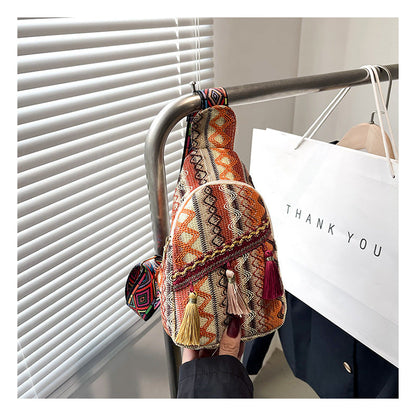 Ethnic Style Fringed Crossbody Bag Casual Soft Fabric