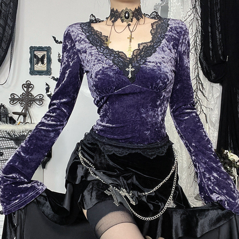 Seductive Velvet Long Sleeve T-Shirt for Women