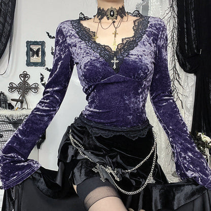Seductive Velvet Long Sleeve T-Shirt for Women