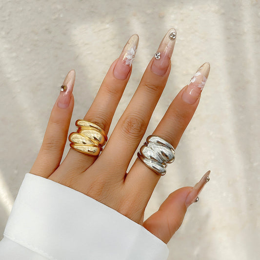 French Butterfly Ring Metal Glossy Double-Finger Fashion Ring