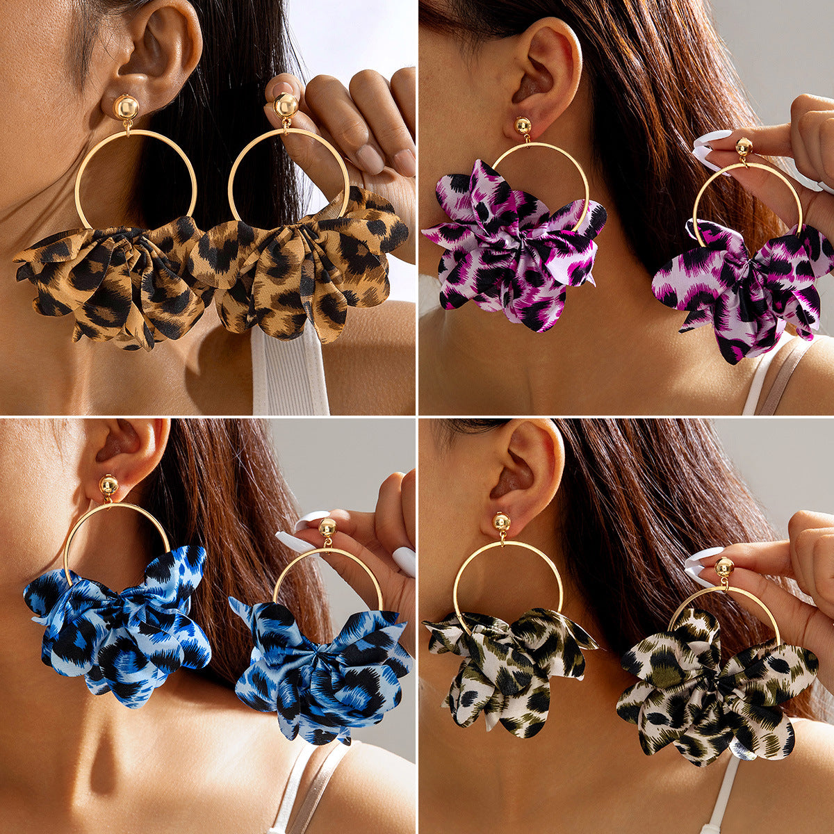 Geometric Leopard Print Resin Drop Earrings For Women