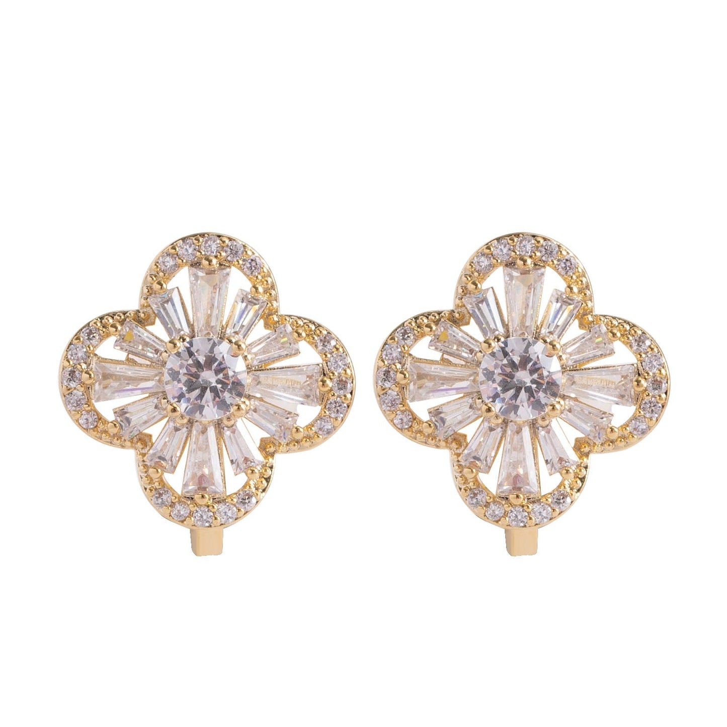 Trendy Gold Clovers Ear Clips With Zirconia Stones For Women