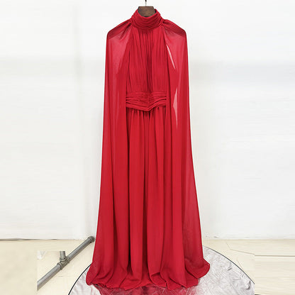Long Pleated Chiffon Dress Elegant Street Style