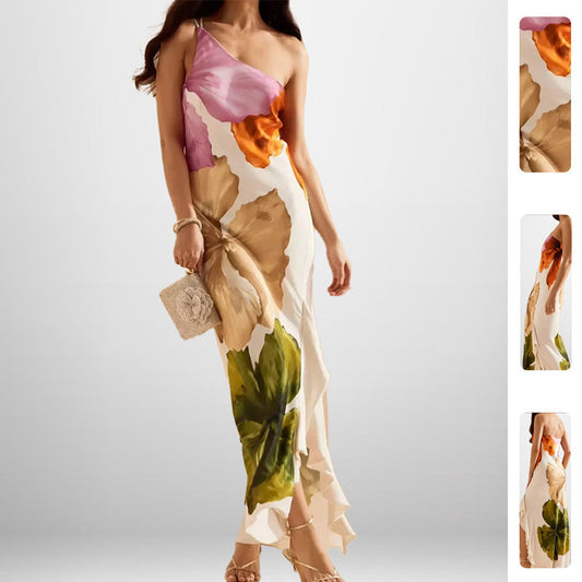 Elegant Floral Print Sleeveless Dress For Casual Wear