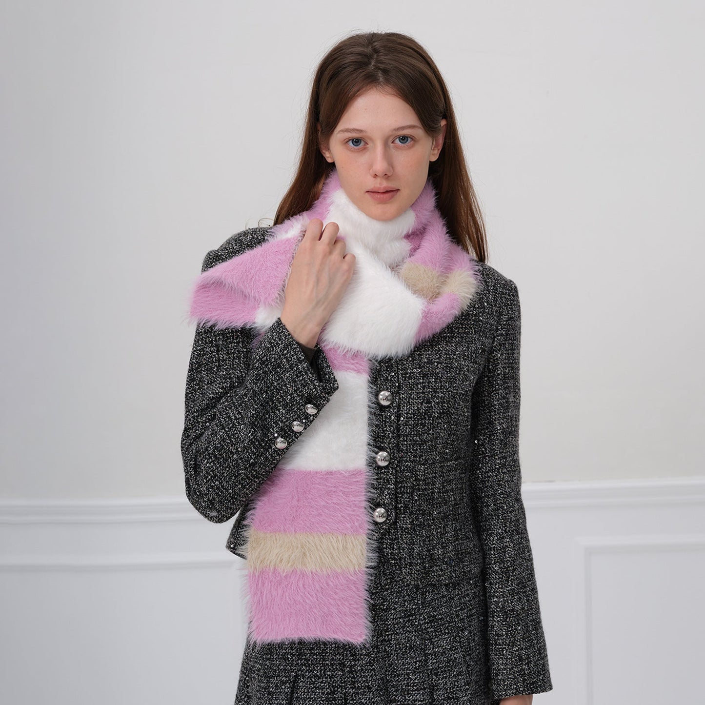 Soft Color Block Striped Plushed Scarve