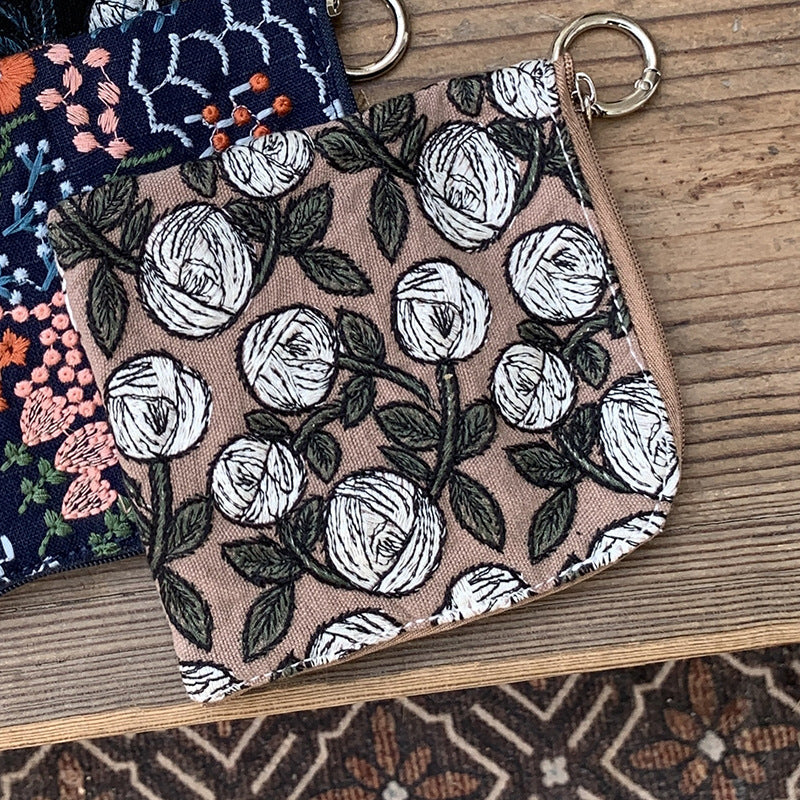 Cute Cotton Linen Embroidered Coin Purse Mini Makeup Bag