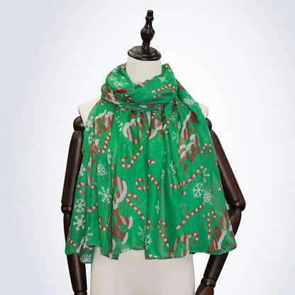 Christmas Theme Cartoon Print Silk Scarf