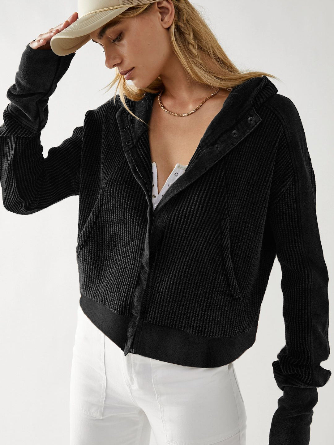 Zipper Front Hoodie Casual Chic Loose-Fit Sweatshirt