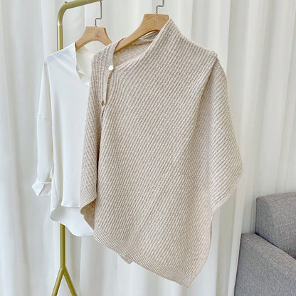 Elegant Winter Cozy Knitted Button Cape Scarf