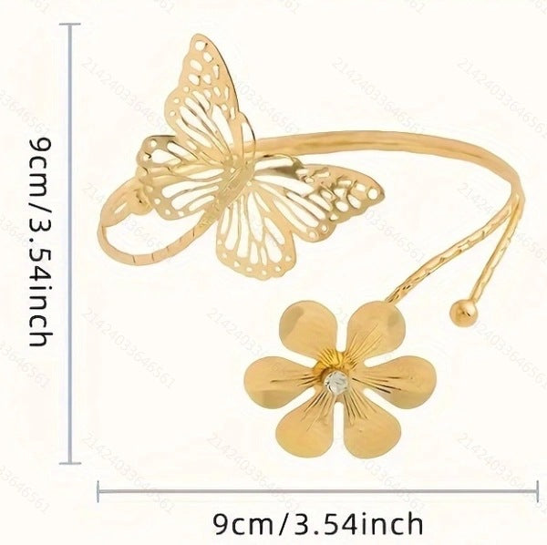 Floral Open Arm Cuff Bracelet Geometric Punk Style Beach Party Jewelry