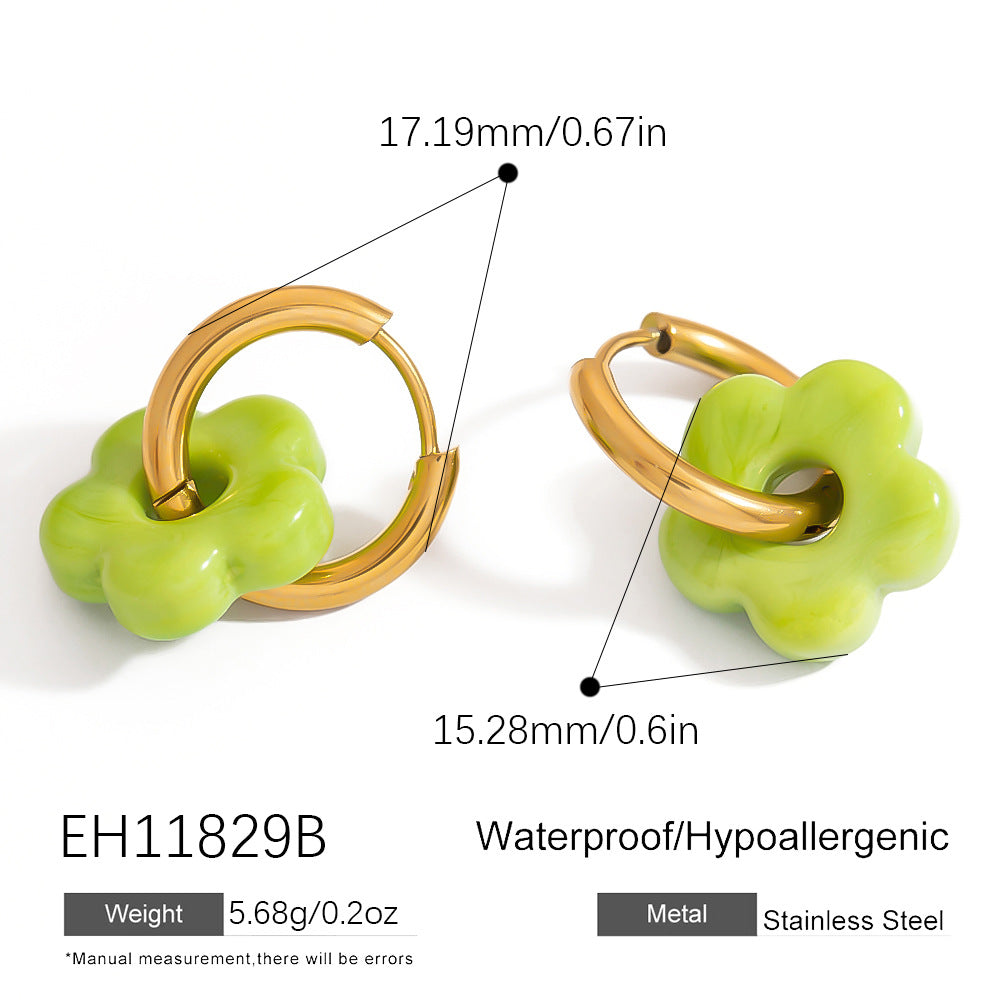 Colorful Flower Stainless Steel Earrings with 18K Gold Plating